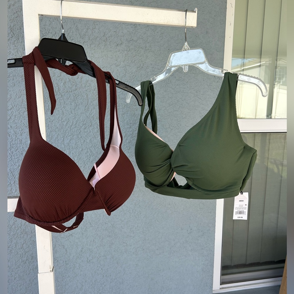 Lot of 2 Shade And Shore Bikini Tops Wired Padded 38DD New Halter Strappy